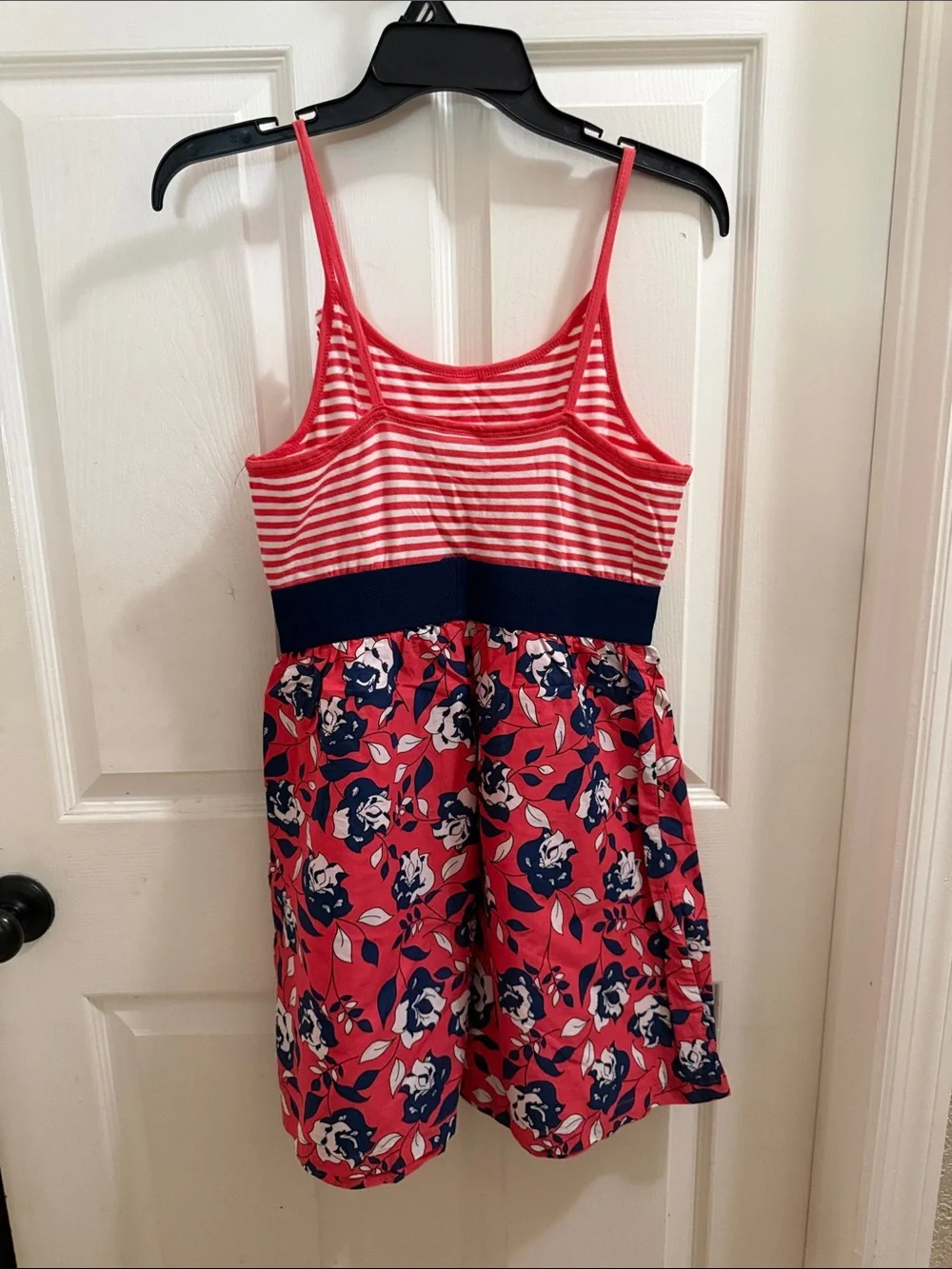 The Children's Place Coral, Navy & White Floral Striped Spaghetti Dress - Picture 2 of 3